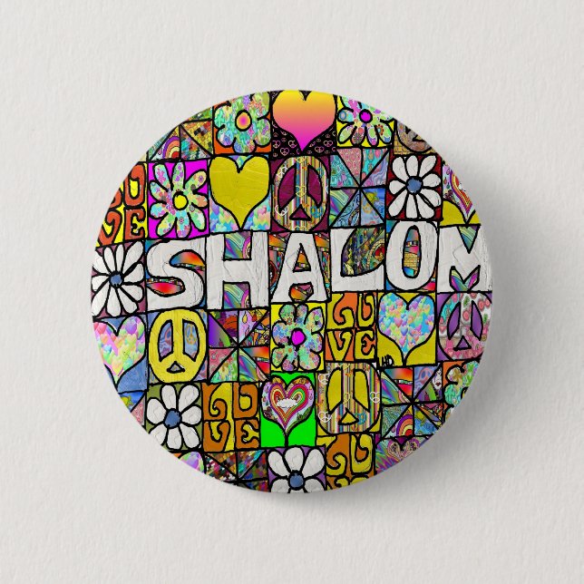 Retro 60s Psychedelic Shalom LOVE Apparel Gifts 6 Cm Round Badge (Front)