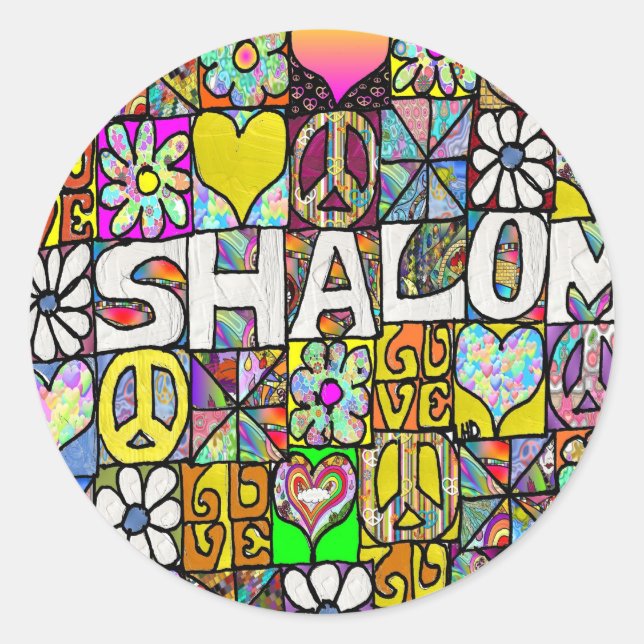 Retro 60s Psychedelic Shalom LOVE Apparel Gifts Classic Round Sticker (Front)