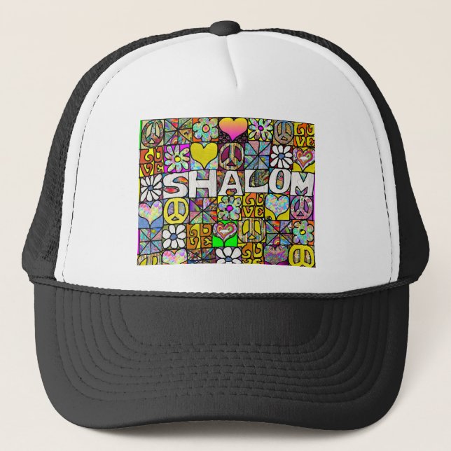 Retro 60s Psychedelic Shalom LOVE Apparel Gifts Trucker Hat (Front)