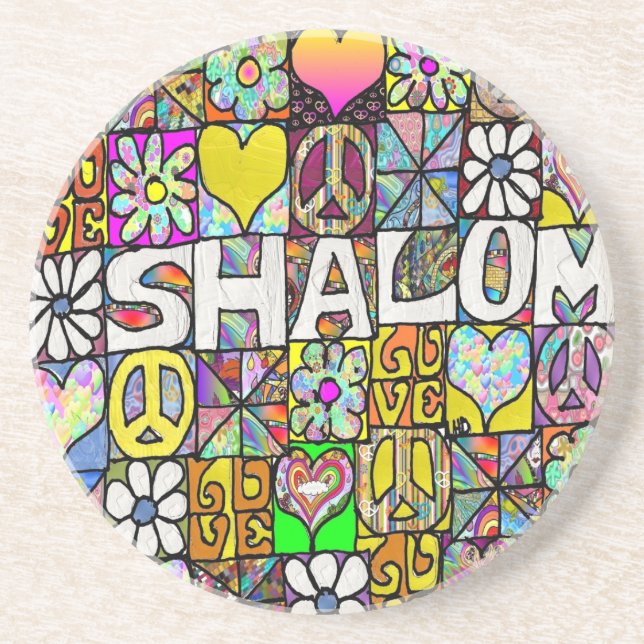 Retro 60s Psychedelic Shalom LOVE Coaster (Front)