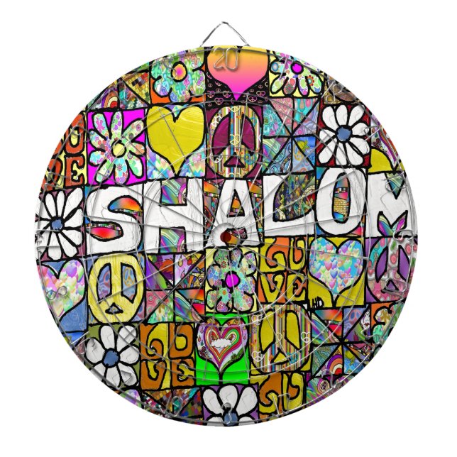 Retro 60s Psychedelic Shalom LOVE Dartboard (Front)