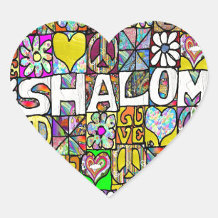 Retro 60s Psychedelic Shalom LOVE Heart Sticker