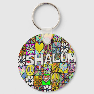 Retro 60s Psychedelic Shalom LOVE Key Ring