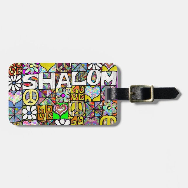 Retro 60s Psychedelic Shalom LOVE Luggage Tag (Front Horizontal)