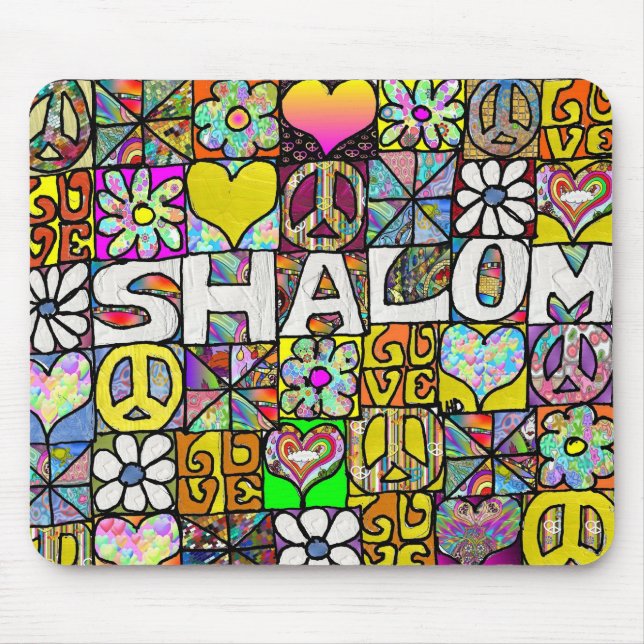 Retro 60s Psychedelic Shalom LOVE Mouse Mat (Front)