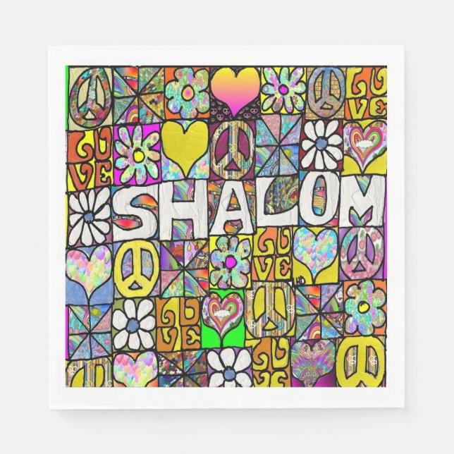 Retro 60s Psychedelic Shalom LOVE Paper Napkins (Front)