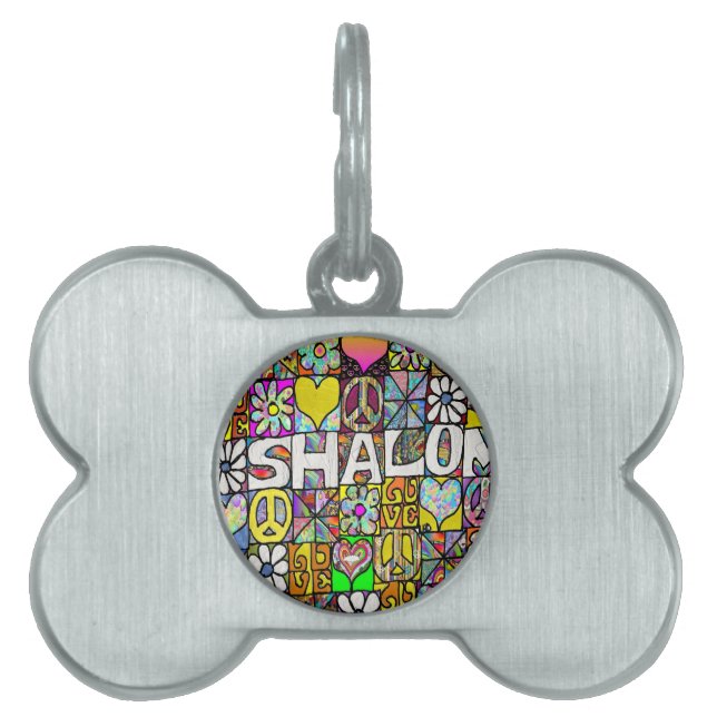 Retro 60s Psychedelic Shalom LOVE Pet ID Tag (Front)