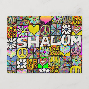 Retro 60s Psychedelic Shalom LOVE Postcard