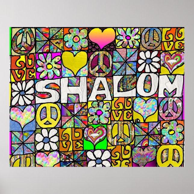 Retro 60s Psychedelic Shalom LOVE Print Poster (Front)