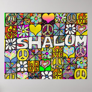 Retro 60s Psychedelic Shalom LOVE Print Poster