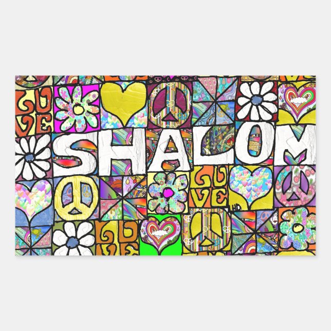 Retro 60s Psychedelic Shalom LOVE Rectangular Sticker (Front)