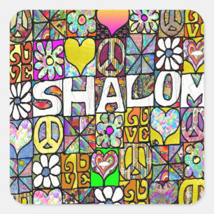 Retro 60s Psychedelic Shalom LOVE Square Sticker