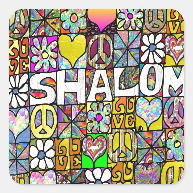 Retro 60s Psychedelic Shalom LOVE Square Sticker (Front)