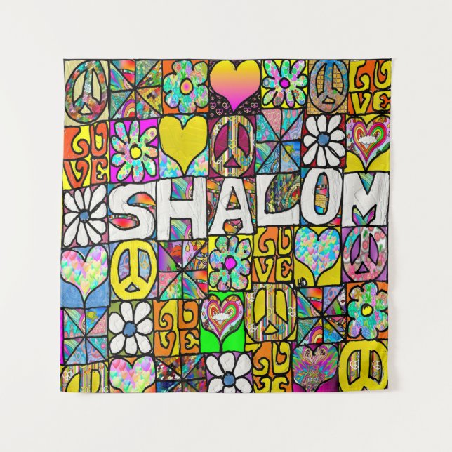 Retro 60s Psychedelic Shalom LOVE Tapestry (Front)