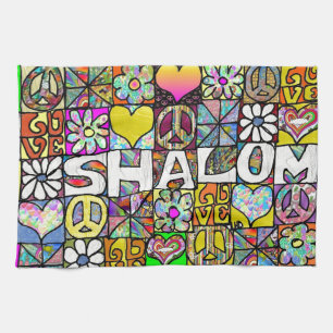 Retro 60s Psychedelic Shalom LOVE Tea Towel
