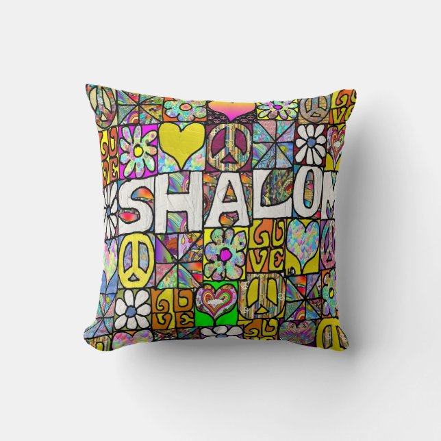 Retro 60s Psychedelic Shalom LOVE Throw Pillow (Front)