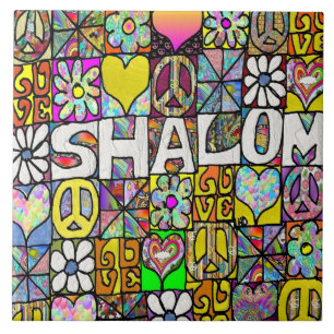 Retro 60s Psychedelic Shalom LOVE Tile