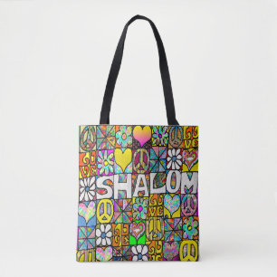 Retro 60s Psychedelic Shalom LOVE Tote Bag