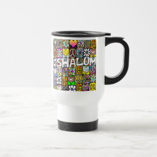 Retro 60s Psychedelic Shalom LOVE Travel Mug
