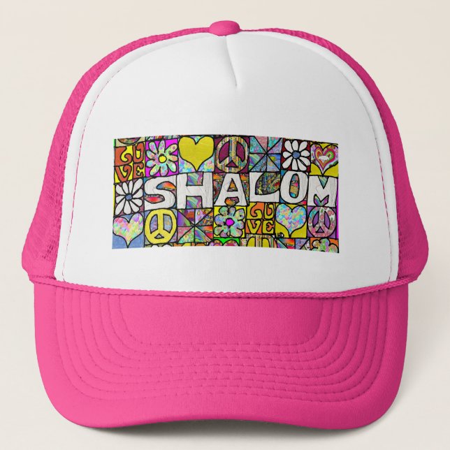 Retro 60s Psychedelic Shalom LOVE Trucker Hat (Front)