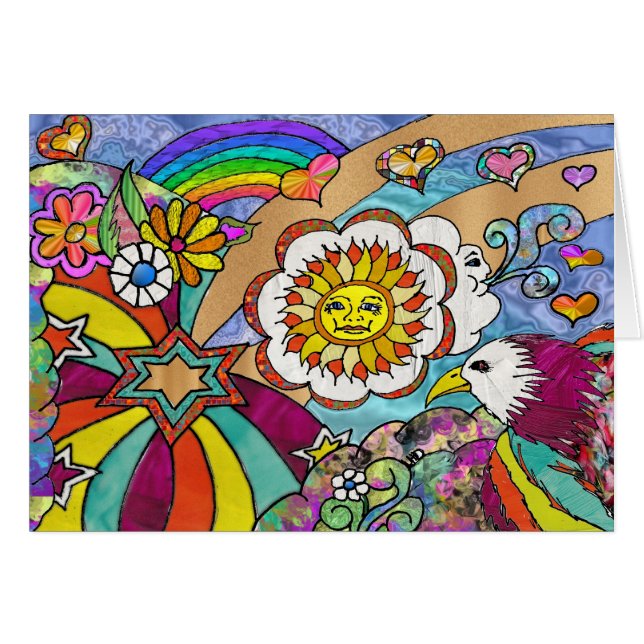 Retro 60s Psychedelic Sunshine Eagle Apparel Gifts (Front Horizontal)