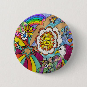 Retro 60s Psychedelic Sunshine Eagle Apparel Gifts 6 Cm Round Badge