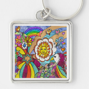 Retro 60s Psychedelic Sunshine Eagle Apparel Gifts Key Ring