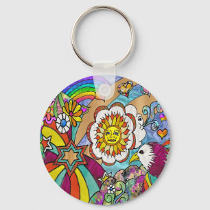 Retro 60s Psychedelic Sunshine Eagle Apparel Gifts Key Ring