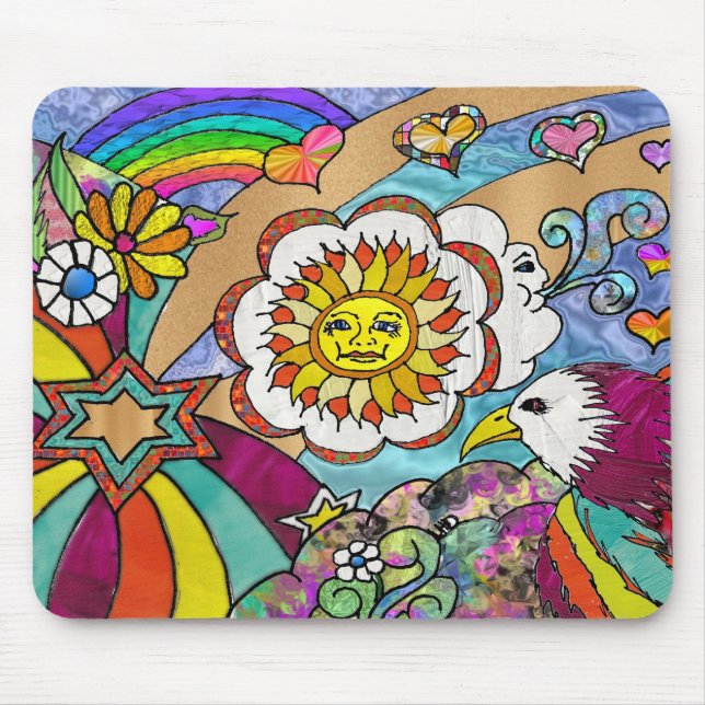 Retro 60s Psychedelic Sunshine Eagle Apparel Gifts Mouse Mat (Front)