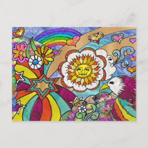 Retro 60s Psychedelic Sunshine Eagle Apparel Gifts Postcard