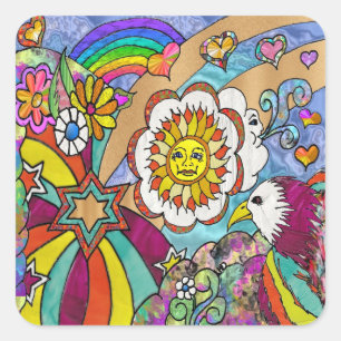 Retro 60s Psychedelic Sunshine Eagle Apparel Gifts Square Sticker
