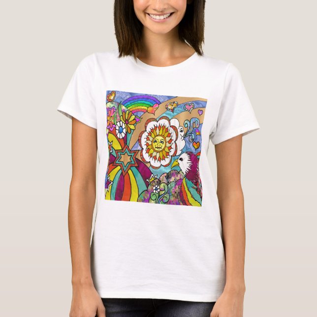 Retro 60s Psychedelic Sunshine Eagle Apparel Gifts T-Shirt (Front)