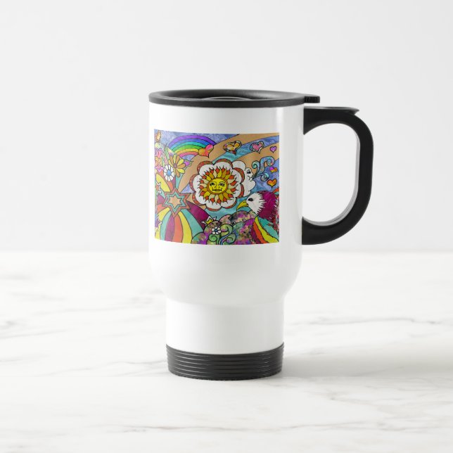 Retro 60s Psychedelic Sunshine Eagle Apparel Gifts Travel Mug (Right)