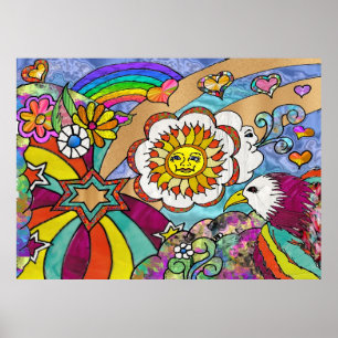 Retro 60s Psychedelic Sunshine Eagle Print Poster