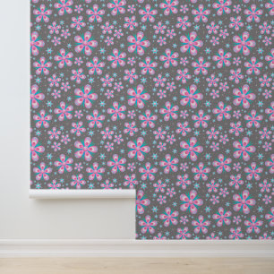Retro 60s Trendy Pink Flower Pattern  Wallpaper