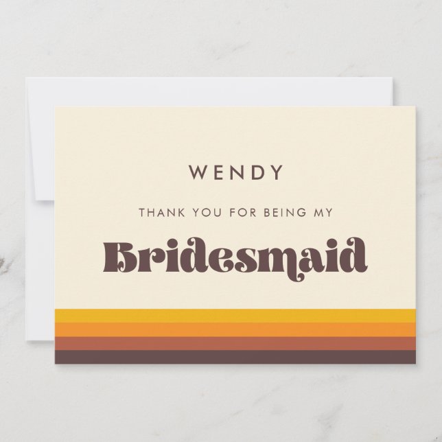 Retro 60s Vintage Bridesmaid Thank You Card (Front)
