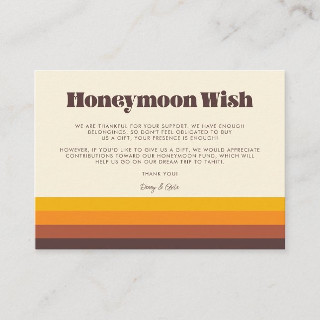 Retro 60s vintage colours Honeymoon wish Enclosure Card (Front)