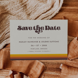 Retro 60s vintage colours Save the date invitation