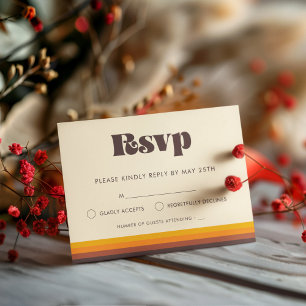 Retro 60s vintage colours wedding RSVP card