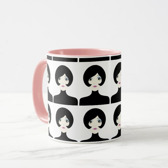 Retro 60's Vintage Woman: Nostalgic Mug (Front Left)