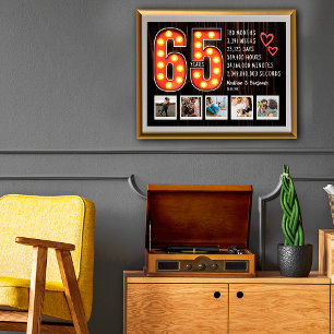 Retro 65th Anniversary Hearts Custom Photo Collage Poster