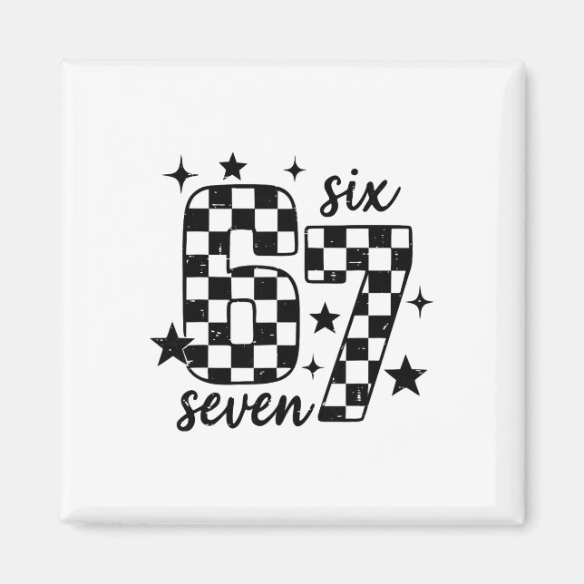 Retro 67 Chequered Six Seven Meme Funny Teacher St Magnet (Front)