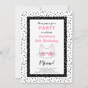 Retro 6th Birthday Party for a Girl Who Loves Cats Announcement