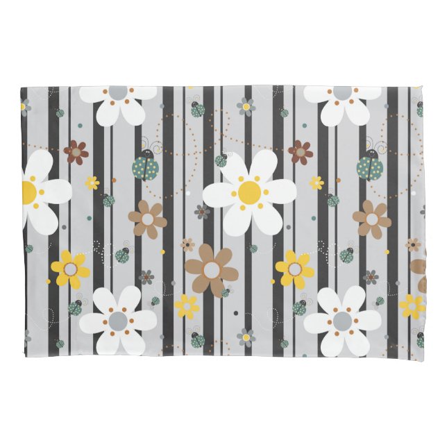 Retro 70’a Flower Power Hippie Floral Pattern Pillowcase (Front)