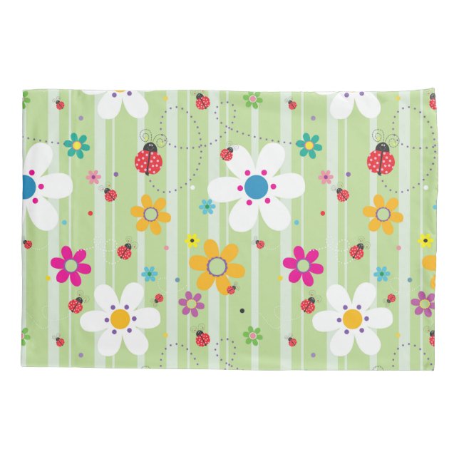 Retro 70’a Flower Power Hippie Floral Pattern Pillowcase (Back)