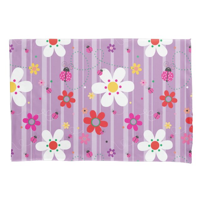 Retro 70’a Flower Power Hippie Floral Pattern Pillowcase (Front)