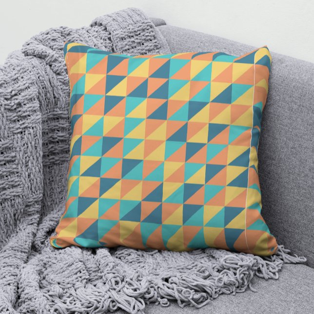 Retro 70 Blue & yellow Pastel Geometric pattern Cushion (Creator Uploaded)