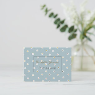 Retro 70’s White Daisy Flowers Boho Blue Design Business Card