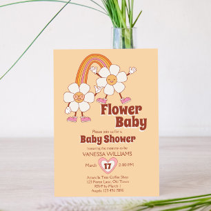 Retro 70ies groovy boho flower baby  invitation