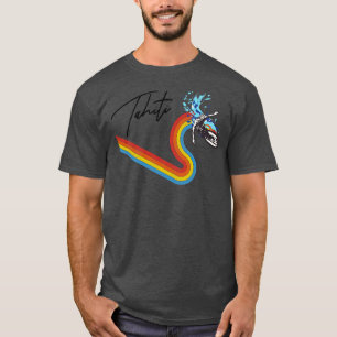Retro 70s80s Style Rainbow Surfing Wave Tahiti T-Shirt